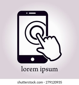 Touch screen smartphone sign icon. Hand pointer symbol. Flat design style. Vector EPS 10.