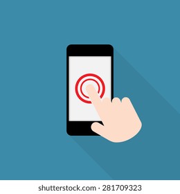 Touch screen smartphone sign icon with long shadow, flat style - Vector