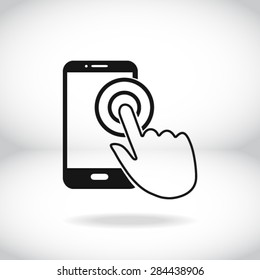 Touch screen smartphone sign icon. Hand pointer symbol. Flat design style. Vector EPS 10.