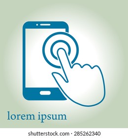 Touch screen smartphone sign icon. Hand pointer symbol. Flat design style. Vector EPS 10.