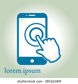 Touch screen smartphone sign icon. Hand pointer symbol. Flat design style. Vector EPS 10.