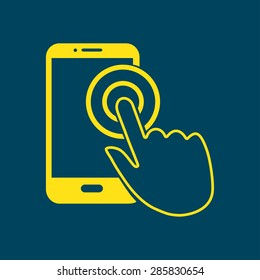 Touch screen smartphone sign icon. Hand pointer symbol. Flat design style. Vector EPS 10.