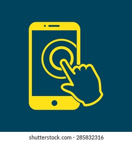 Touch screen smartphone sign icon. Hand pointer symbol. Flat design style. Vector EPS 10.
