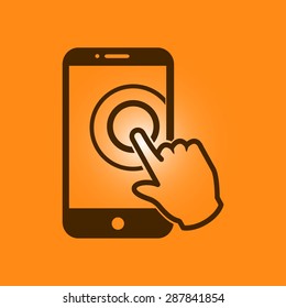 Touch screen smartphone sign icon. Hand pointer symbol. Flat design style. Vector EPS 10.