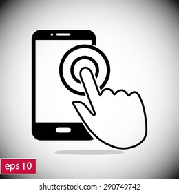 Touch screen smartphone sign icon. Hand pointer symbol. Flat design style. Vector EPS 10.