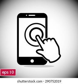 Touch screen smartphone sign icon. Hand pointer symbol. Flat design style. Vector EPS 10.