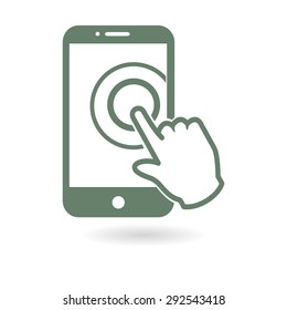 Touch screen smartphone sign icon. Hand pointer symbol. Flat design style. Vector EPS 10.