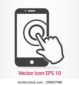 Touch screen smartphone sign icon. Hand pointer symbol. Flat design style. Vector EPS 10.