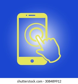 Touch screen smartphone sign icon. Hand pointer symbol. Flat design style. Vector EPS 10.
