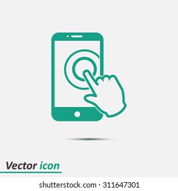 Touch screen smartphone sign icon. Hand pointer symbol. Flat design style. Vector EPS 10.