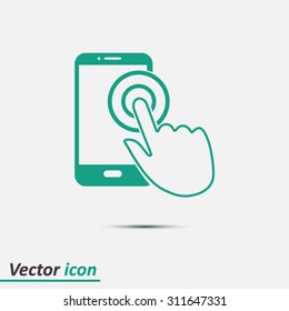 Touch screen smartphone sign icon. Hand pointer symbol. Flat design style. Vector EPS 10.