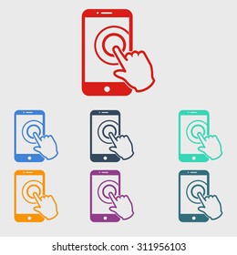 Touch screen smartphone sign icon. Hand pointer symbol. Flat design style. Vector EPS 10.
