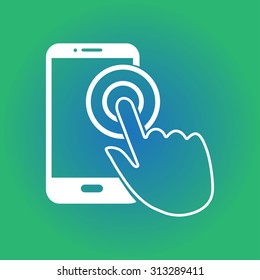Touch screen smartphone sign icon. Hand pointer symbol. Flat design style. Vector EPS 10.