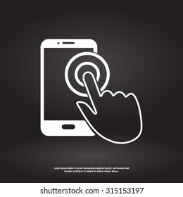 Touch screen smartphone sign icon. Hand pointer symbol. Flat design style. Vector EPS 10.