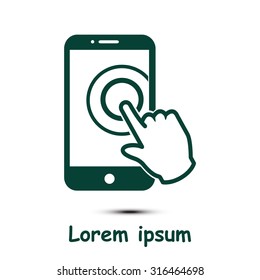 Touch screen smartphone sign icon. Hand pointer symbol. Flat design style. Vector EPS 10.