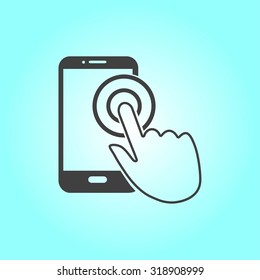 Touch screen smartphone sign icon. Hand pointer symbol. Flat design style. Vector EPS 10.