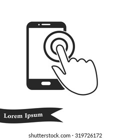 Touch screen smartphone sign icon. Hand pointer symbol. Flat design style. Vector EPS 10.