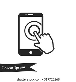 Touch screen smartphone sign icon. Hand pointer symbol. Flat design style. Vector EPS 10.