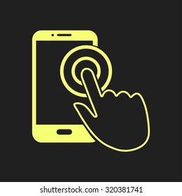 Touch screen smartphone sign icon. Hand pointer symbol. Flat design style. Vector EPS 10.