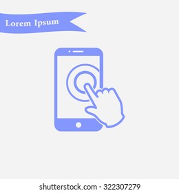 Touch screen smartphone sign icon. Hand pointer symbol. Flat design style. Vector EPS 10.