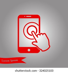 Touch screen smartphone sign icon. Hand pointer symbol. Flat design style. Vector EPS 10.