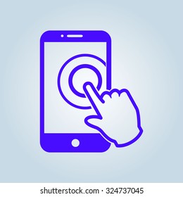 Touch screen smartphone sign icon. Hand pointer symbol. Flat design style. Vector EPS 10.