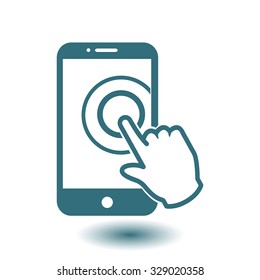 Touch screen smartphone sign icon. Hand pointer symbol. Flat design style. Vector EPS 10.