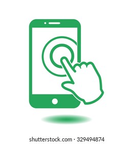 Touch screen smartphone sign icon. Hand pointer symbol. Flat design style. Vector EPS 10.