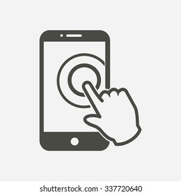 Touch screen smartphone sign icon. Hand pointer symbol. Flat design style. Vector EPS 10.
