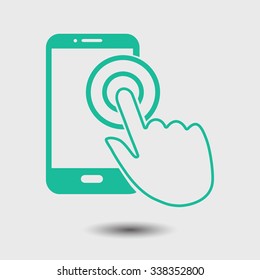 Touch screen smartphone sign icon. Hand pointer symbol. Flat design style. Vector EPS 10.