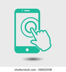 Touch screen smartphone sign icon. Hand pointer symbol. Flat design style. Vector EPS 10.