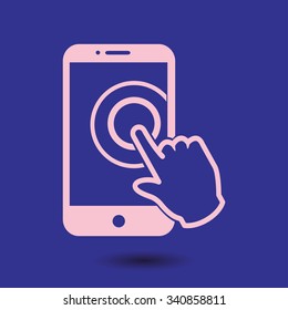 Touch screen smartphone sign icon. Hand pointer symbol. Flat design style. Vector EPS 10.