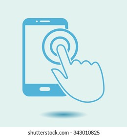 Touch screen smartphone sign icon. Hand pointer symbol. Flat design style. Vector EPS 10.