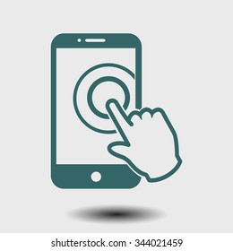 Touch screen smartphone sign icon. Hand pointer symbol. Flat design style. Vector EPS 10.