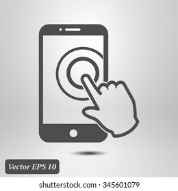 Touch screen smartphone sign icon. Hand pointer symbol. Flat design style. Vector EPS 10.