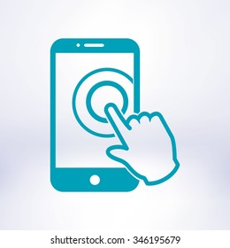 Touch screen smartphone sign icon. Hand pointer symbol. Flat design style. Vector EPS 10.