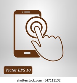 Touch screen smartphone sign icon. Hand pointer symbol. Flat design style. Vector EPS 10.