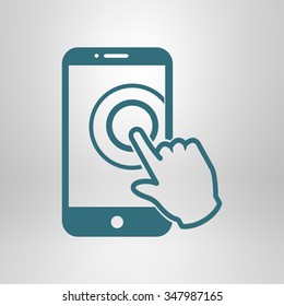 Touch screen smartphone sign icon. Hand pointer symbol. Flat design style. Vector EPS 10.