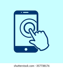 Touch screen smartphone sign icon. Hand pointer symbol. Flat design style. Vector EPS 10.