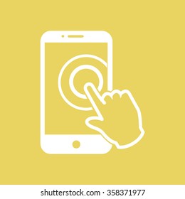 Touch screen smartphone sign icon. Hand pointer symbol. Flat design style. Vector EPS 10.