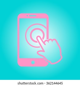 Touch screen smartphone sign icon. Hand pointer symbol. Flat design style. Vector EPS 10.
