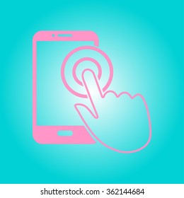Touch screen smartphone sign icon. Hand pointer symbol. Flat design style. Vector EPS 10.