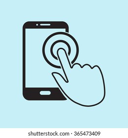 Touch screen smartphone sign icon. Hand pointer symbol. Flat design style. Vector EPS 10.