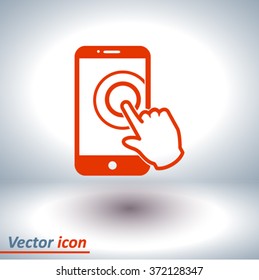 Touch screen smartphone sign icon. Hand pointer symbol. Flat design style. Vector EPS 10.
