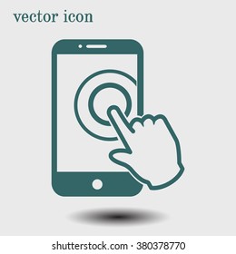 Touch screen smartphone sign icon. Hand pointer symbol. Flat design style. Vector EPS 10.
