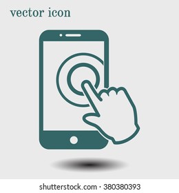 Touch screen smartphone sign icon. Hand pointer symbol. Flat design style. Vector EPS 10.