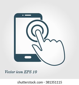 Touch screen smartphone sign icon. Hand pointer symbol. Flat design style. Vector EPS 10.