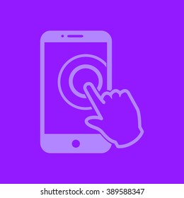 Touch screen smartphone sign icon. Hand pointer symbol. Flat design style. Vector EPS 10.