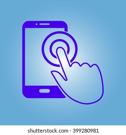 Touch screen smartphone sign icon. Hand pointer symbol. Flat design style. Vector EPS 10.