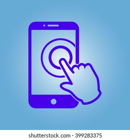 Touch screen smartphone sign icon. Hand pointer symbol. Flat design style. Vector EPS 10.